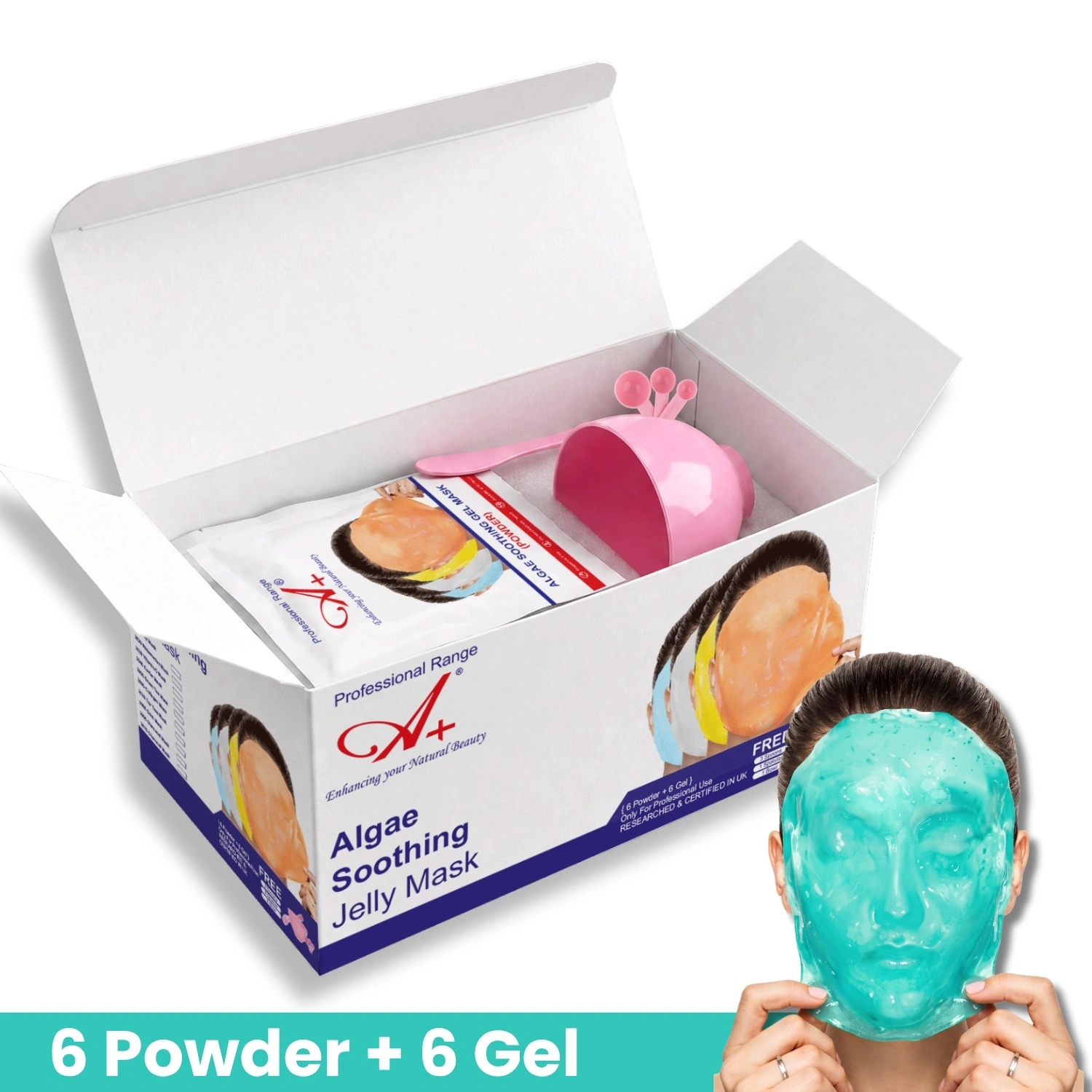 A+ Professional Range 2010 Oxy Soothing Gel Mask with 1 powder and 1 gel packet for professional salon facial at home, premium peel off jelly mask box A+ 2010 Oxy Soothing Gel Mask (6 Powder + 6 Gel) - Image 1