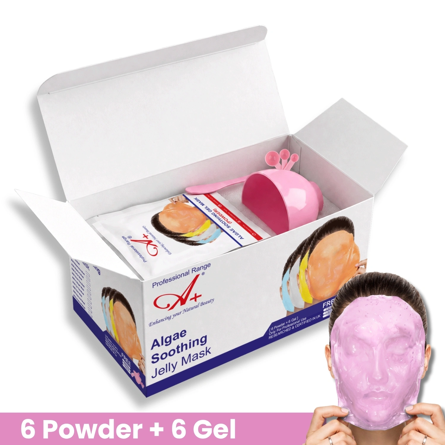 A+ Professional Range 2020 Watermelon Soothing Gel Mask box with 50gm powder and 18gm gel packet premium hydrating peel off face pack A+ 2020 Watermelon Soothing Gel Mask (6 Powder + 6 Gel) - Image 1