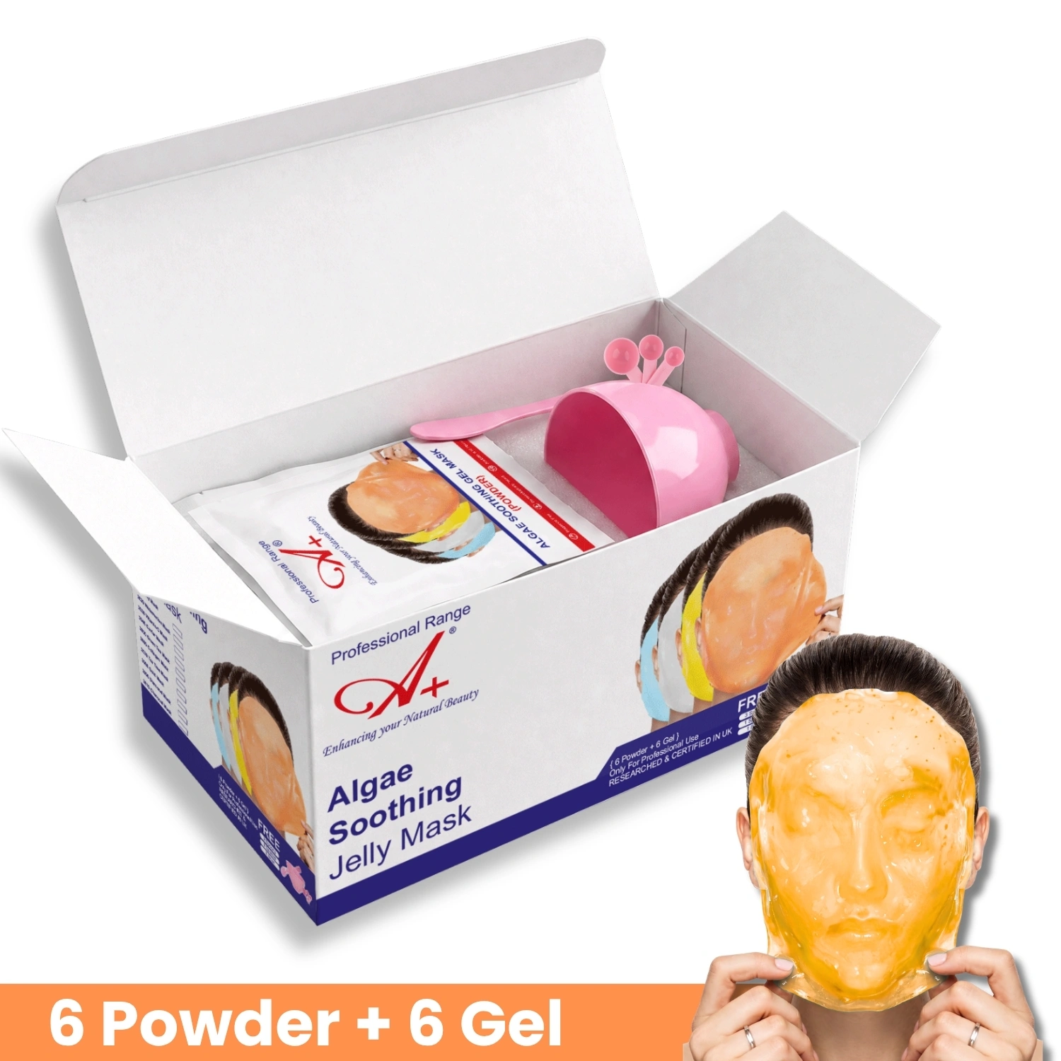 A+ Professional Range 2030 Vitamin C Soothing Gel Mask box with 50gm powder and 18gm gel packet premium brightening peel off face pack A+ 2030 Vitamin-C Soothing Gel Mask (6 Powder + 6 Gel) - Image 1