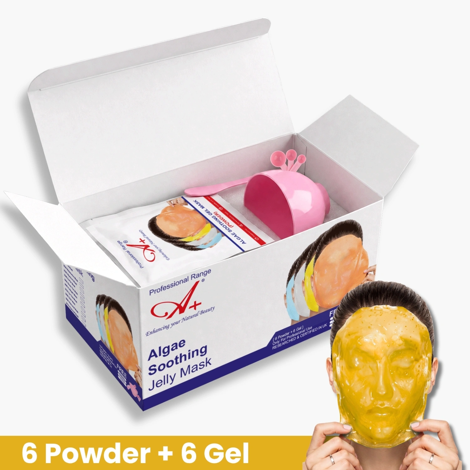 A+ Professional Range 2080 Gold Soothing Gel Mask box with 50gm powder and 18gm gel packet premium illuminating peel off face pack 2080 Gold Mask – Luxury 24K Gold Face Mask for Instant Glow & Youthful Skin (6 Powder + 6Gel) - Image 1