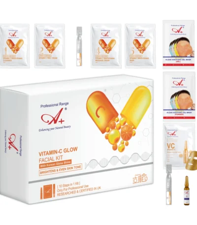 vitamin c facial kit, A+ vitamin c facial kit, vitamin c facial kit with korean glass shine, korean vitamin c facial kit, korea glow facial kit, 10 steps korean facial kit, korea facial kit for salon, korean facial kit for clinic, 10 steps facial kit for women