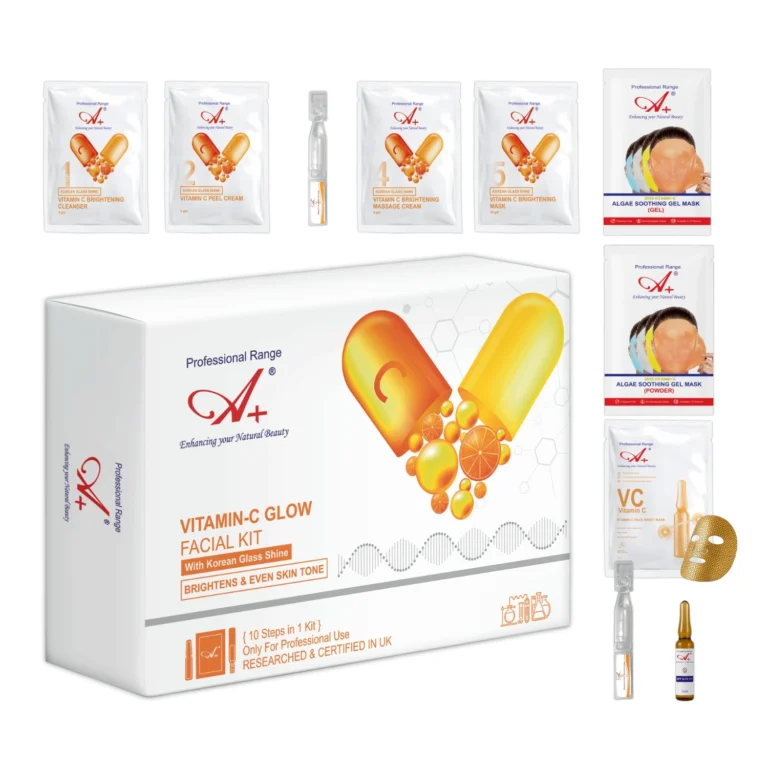 vitamin c facial kit, A+ vitamin c facial kit, vitamin c facial kit with korean glass shine, korean vitamin c facial kit, korea glow facial kit, 10 steps korean facial kit, korea facial kit for salon, korean facial kit for clinic, 10 steps facial kit for women