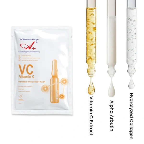 A+ Vitamin C Sheet Mask for Glowing Skin | Bio-Cellulose & Nanofiber Mask for Men & Women – 30 ml